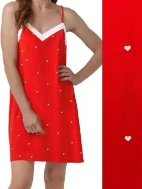 BedHead Pajamas Tiny Heart Print Stretch Organic Cotton Chemise Red Valentine